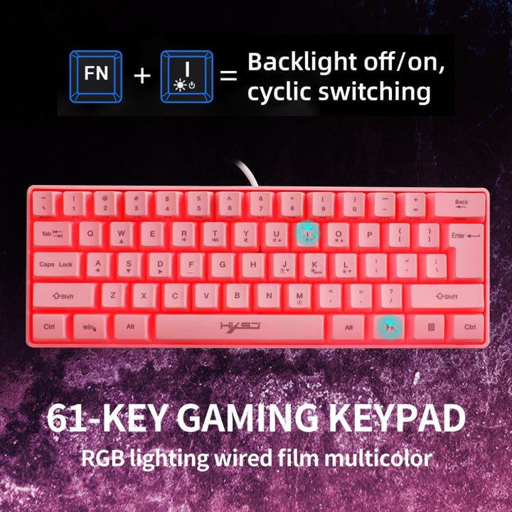 Lisslune | HXSJ V700 61 Keys RGB Lighting Gaming Wired Keyboard (Pink)