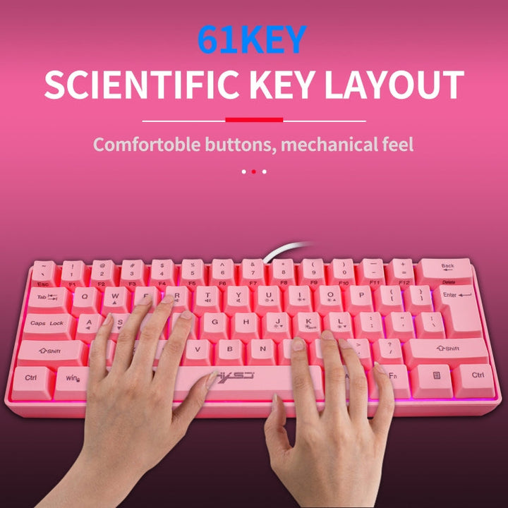 Lisslune | HXSJ V700 61 Keys RGB Lighting Gaming Wired Keyboard (Pink)