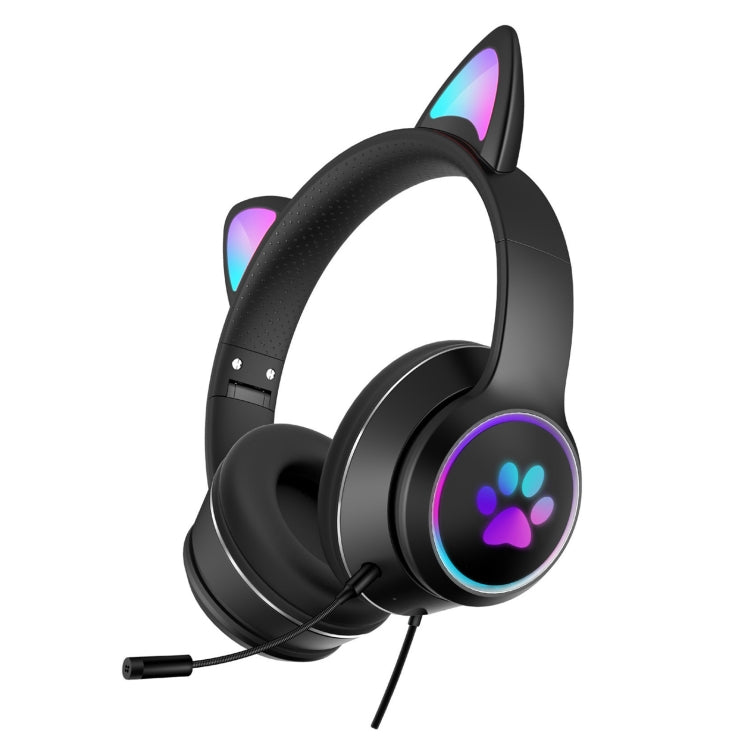 Lisslune | AKZ-022 USB + 3.5mm Port Cat Ear Design Foldable LED Headset with Microphone (Black)