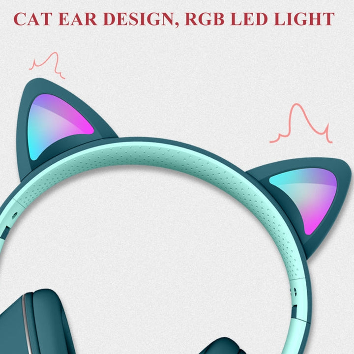 Lisslune | AKZ-022 USB + 3.5mm Port Cat Ear Design Foldable LED Headset with Microphone (Black)