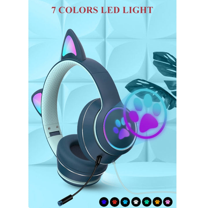 Lisslune | AKZ-022 USB + 3.5mm Port Cat Ear Design Foldable LED Headset with Microphone (Black)
