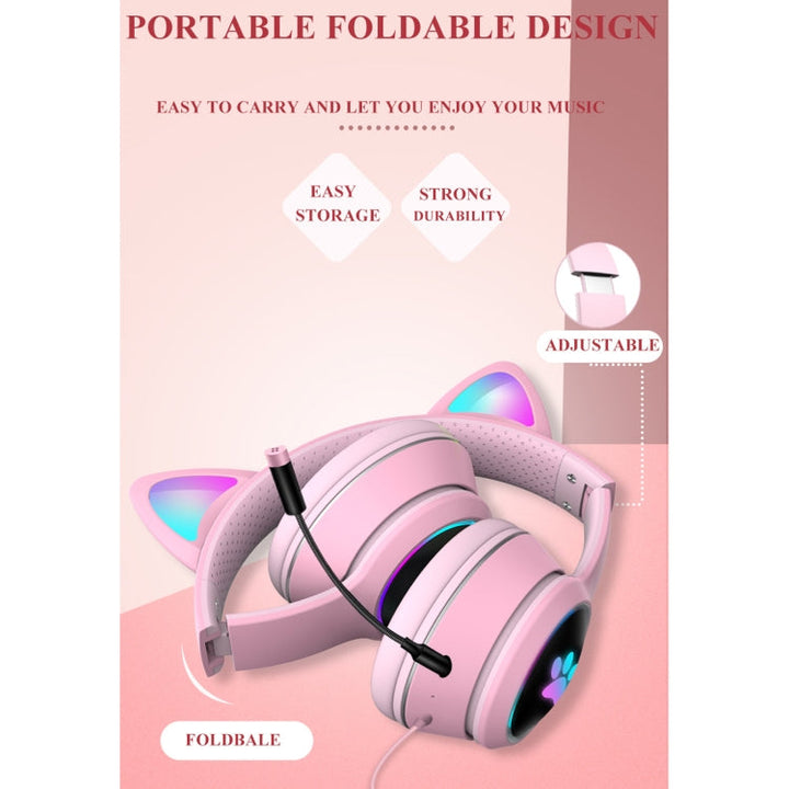 Lisslune | AKZ-022 USB + 3.5mm Port Cat Ear Design Foldable LED Headset with Microphone (Black)