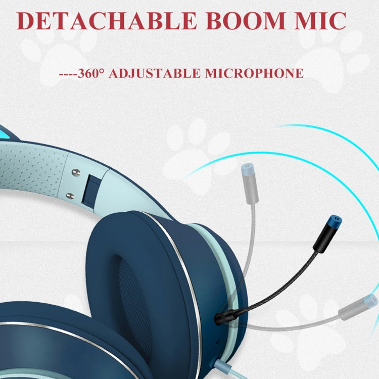 Lisslune | AKZ-022 USB + 3.5mm Port Cat Ear Design Foldable LED Headset with Microphone (Black)