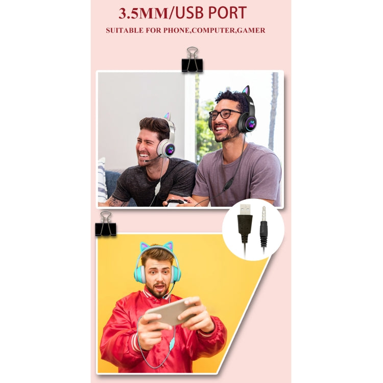 Lisslune | AKZ-022 USB + 3.5mm Port Cat Ear Design Foldable LED Headset with Microphone (Black)