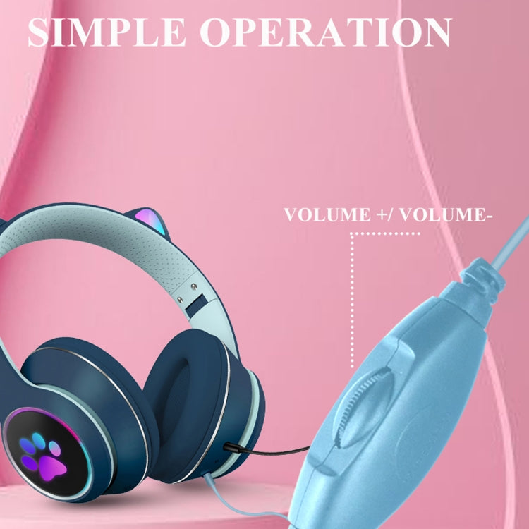Lisslune | AKZ-022 USB + 3.5mm Port Cat Ear Design Foldable LED Headset with Microphone (Black)