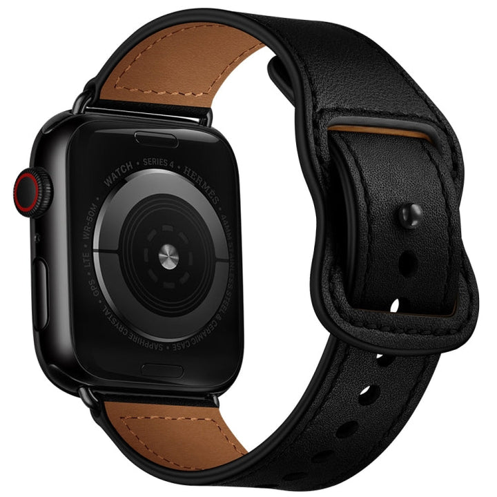 Lisslune | Double Hole Leather Watch Band for Apple Watch Ultra 49mm & Watch Ultra 2 49mm / Series 9 & 8 & 7 45mm / SE 3 & SE 2 & 6 & SE & 5 & 4 44mm / 3 & 2 & 1 42mm (Black)