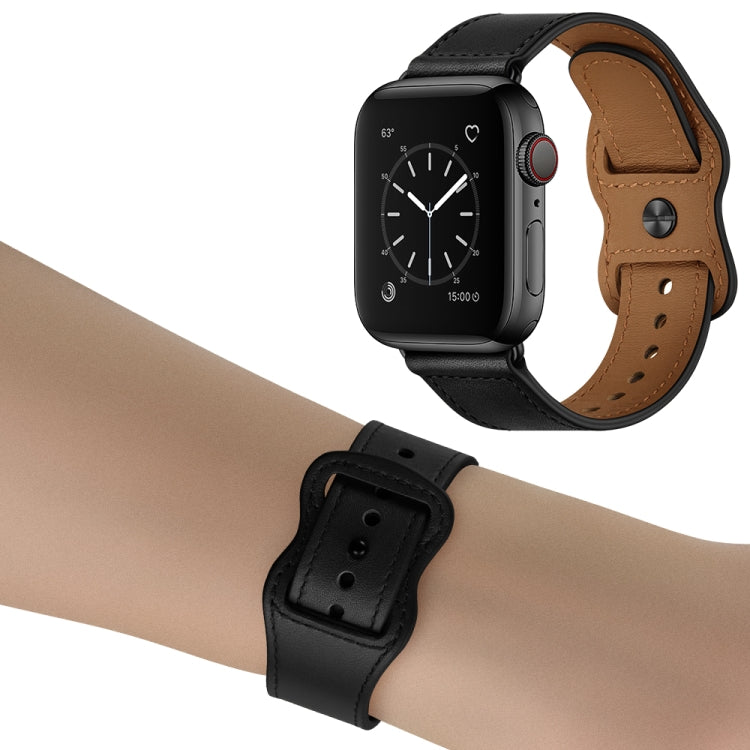Lisslune | Double Hole Leather Watch Band for Apple Watch Ultra 49mm & Watch Ultra 2 49mm / Series 9 & 8 & 7 45mm / SE 3 & SE 2 & 6 & SE & 5 & 4 44mm / 3 & 2 & 1 42mm (Black)