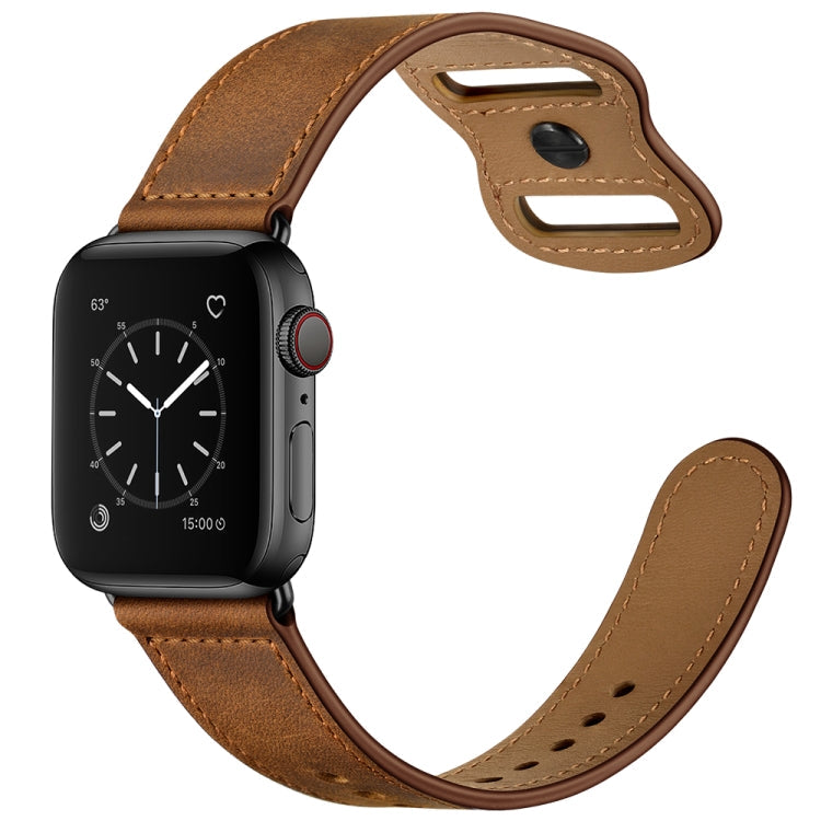 Lisslune | Double Hole Leather Watch Band for Apple Watch Series 7 45mm / 6 & SE & 5 & 4 44mm / 3 & 2 & 1 42mm (Red Brown Crazy Horse)