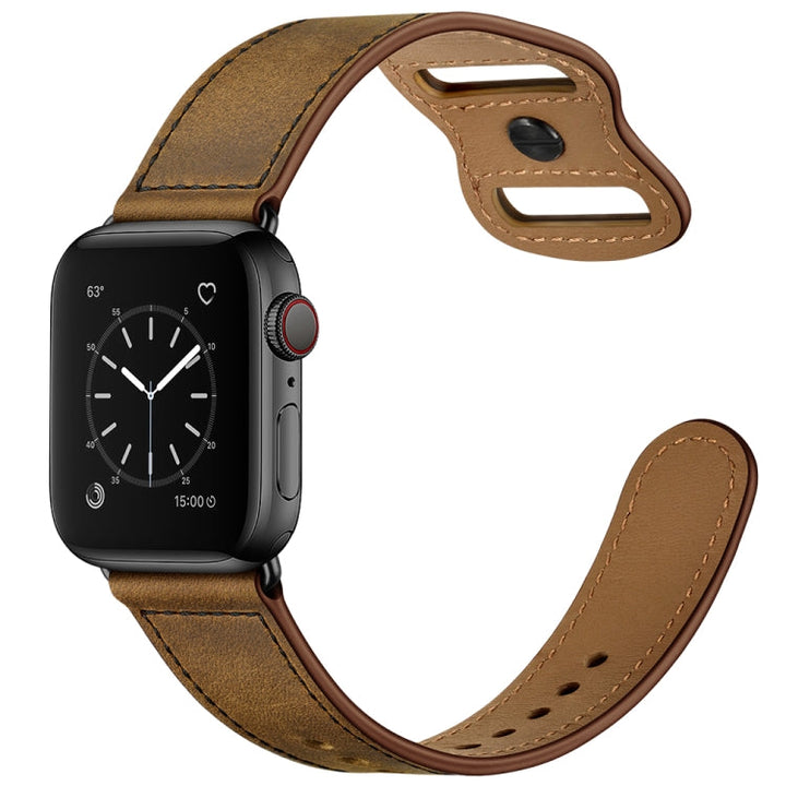 Lisslune | Double Hole Leather Watch Band for Apple Watch Series 7 45mm / 6 & SE & 5 & 4 44mm / 3 & 2 & 1 42mm (Dark Brown Crazy Horse)
