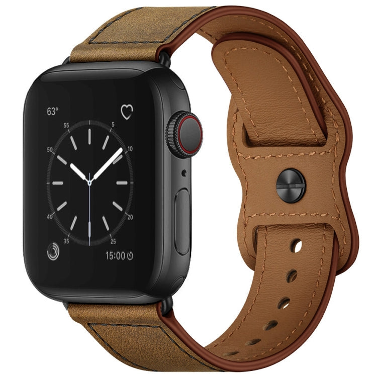 Lisslune | Double Hole Leather Watch Band for Apple Watch Series 7 45mm / 6 & SE & 5 & 4 44mm / 3 & 2 & 1 42mm (Dark Brown Crazy Horse)