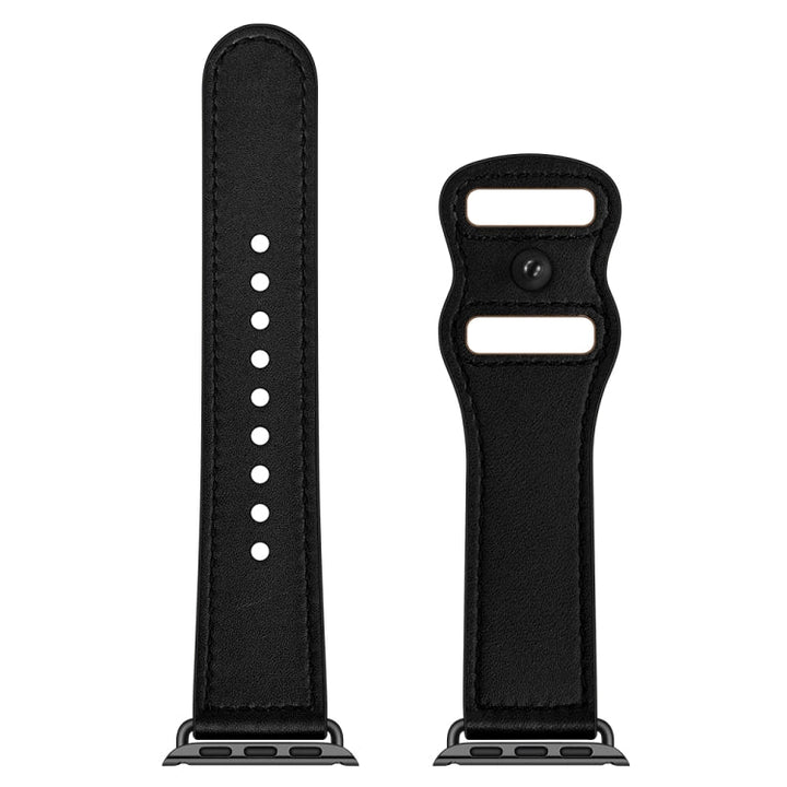 Lisslune | Double Hole Leather Watch Band for Apple Watch Series 7 41mm / 6 & SE & 5 & 4 40mm / 3 & 2 & 1 38mm (Black)
