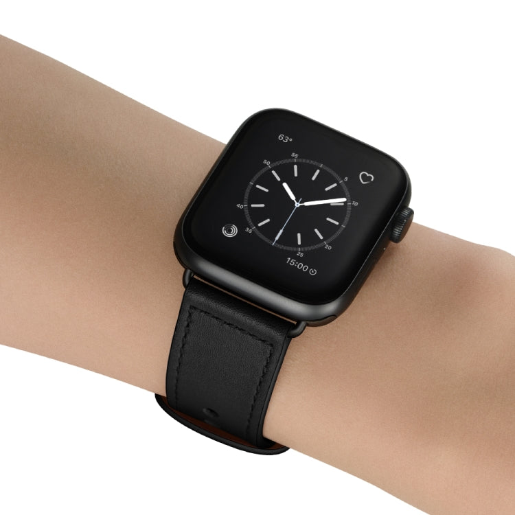 Lisslune | Double Hole Leather Watch Band for Apple Watch Series 7 41mm / 6 & SE & 5 & 4 40mm / 3 & 2 & 1 38mm (Black)
