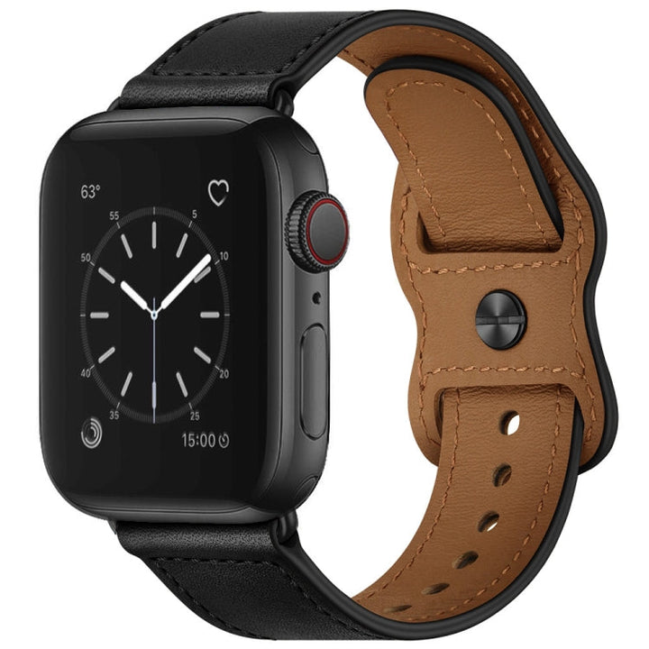 Lisslune | Double Hole Leather Watch Band for Apple Watch Series 7 41mm / 6 & SE & 5 & 4 40mm / 3 & 2 & 1 38mm (Black)