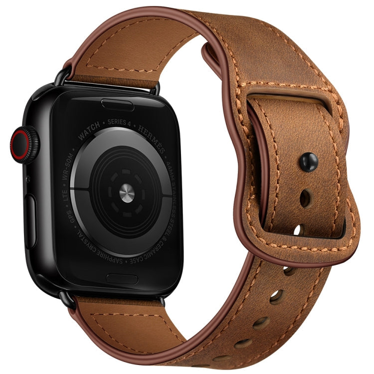 Lisslune | Double Hole Leather Watch Band for Apple Watch Series 9&8&7 41mm / SE 3&SE 2&6&SE&5&4 40mm / 3&2&1 38mm (Red Brown Crazy Horse)