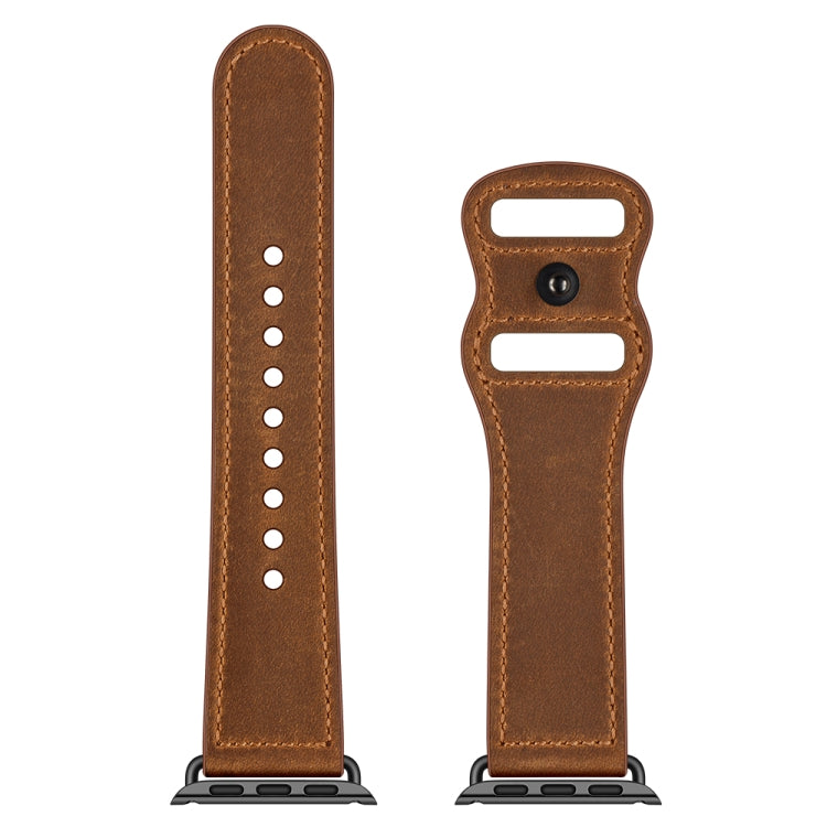 Lisslune | Double Hole Leather Watch Band for Apple Watch Series 9&8&7 41mm / SE 3&SE 2&6&SE&5&4 40mm / 3&2&1 38mm (Red Brown Crazy Horse)
