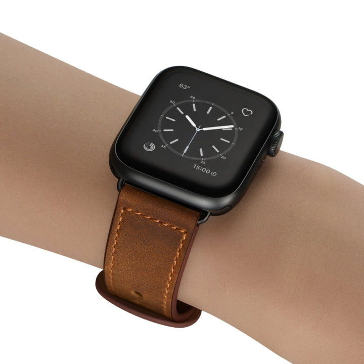 Lisslune | Double Hole Leather Watch Band for Apple Watch Series 9&8&7 41mm / SE 3&SE 2&6&SE&5&4 40mm / 3&2&1 38mm (Red Brown Crazy Horse)