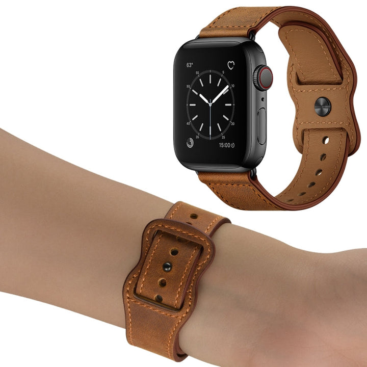 Lisslune | Double Hole Leather Watch Band for Apple Watch Series 9&8&7 41mm / SE 3&SE 2&6&SE&5&4 40mm / 3&2&1 38mm (Red Brown Crazy Horse)