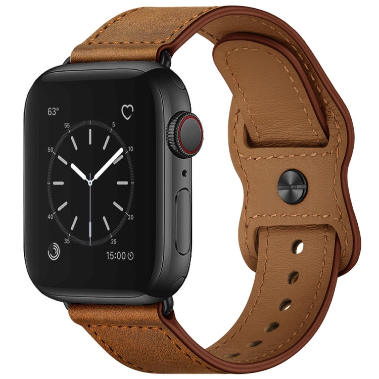 Lisslune | Double Hole Leather Watch Band for Apple Watch Series 9&8&7 41mm / SE 3&SE 2&6&SE&5&4 40mm / 3&2&1 38mm (Red Brown Crazy Horse)