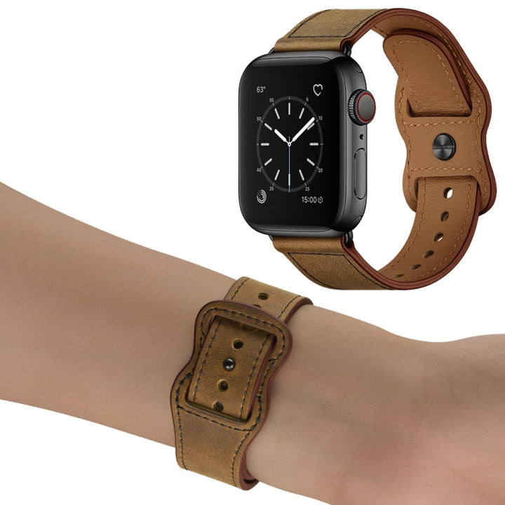 Lisslune | Double Hole Leather Watch Band for Apple Watch Series 7 41mm / 6 & SE & 5 & 4 40mm / 3 & 2 & 1 38mm (Dark Brown Crazy Horse)