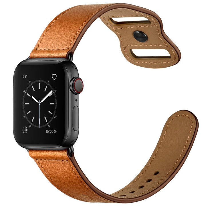 Lisslune | Double Hole Leather Watch Strap for Apple Watch Series 7 41mm / 6 & SE & 5 & 4 40mm / 3 & 2 & 1 38mm (Brown)