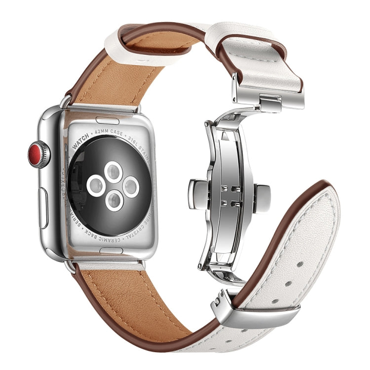 Lisslune | Leather + Butterfly Silver Buckled Bracelet for Apple Watch Series 7 45mm / 6 & SE & 5 & 4 44mm / 3 & 2 & 1 42mm (White)