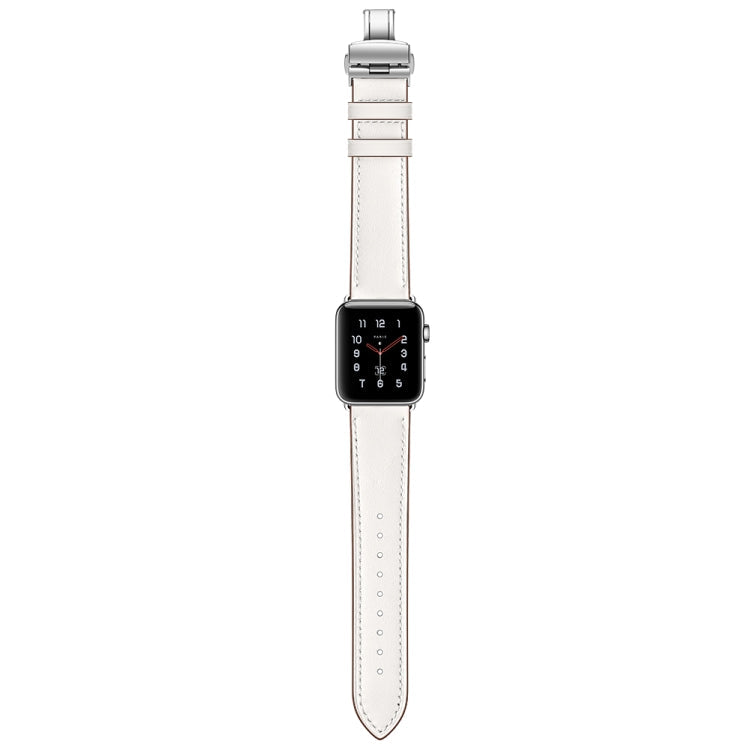 Lisslune | Leather + Butterfly Silver Buckled Bracelet for Apple Watch Series 7 45mm / 6 & SE & 5 & 4 44mm / 3 & 2 & 1 42mm (White)