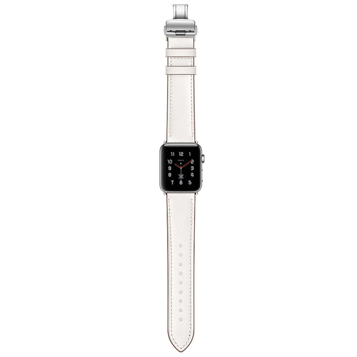Lisslune | Leather + Butterfly Silver Buckled Bracelet for Apple Watch Series 7 45mm / 6 & SE & 5 & 4 44mm / 3 & 2 & 1 42mm (White)