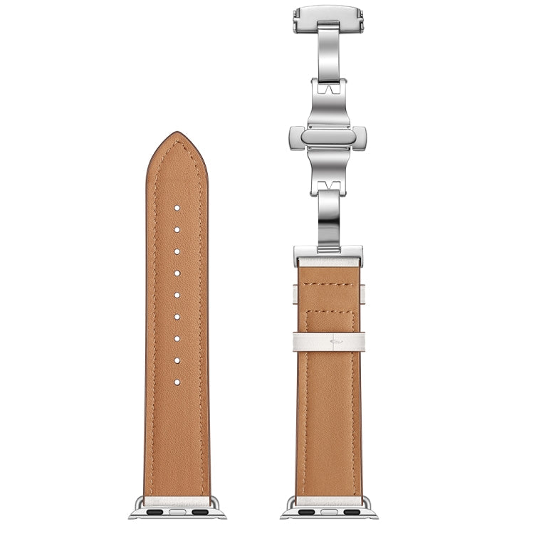 Lisslune | Leather + Butterfly Silver Buckled Bracelet for Apple Watch Series 7 45mm / 6 & SE & 5 & 4 44mm / 3 & 2 & 1 42mm (White)