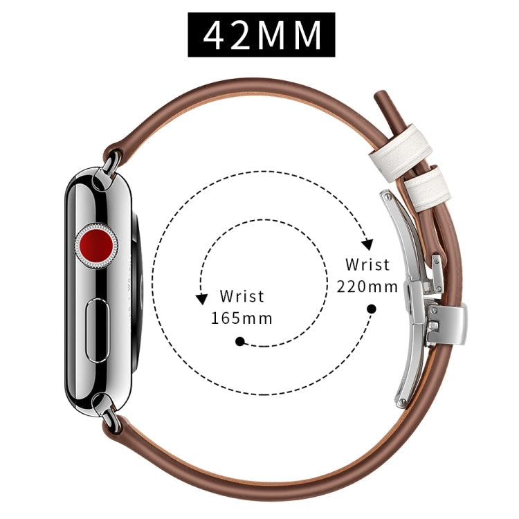 Lisslune | Leather + Butterfly Silver Buckled Bracelet for Apple Watch Series 7 45mm / 6 & SE & 5 & 4 44mm / 3 & 2 & 1 42mm (White)