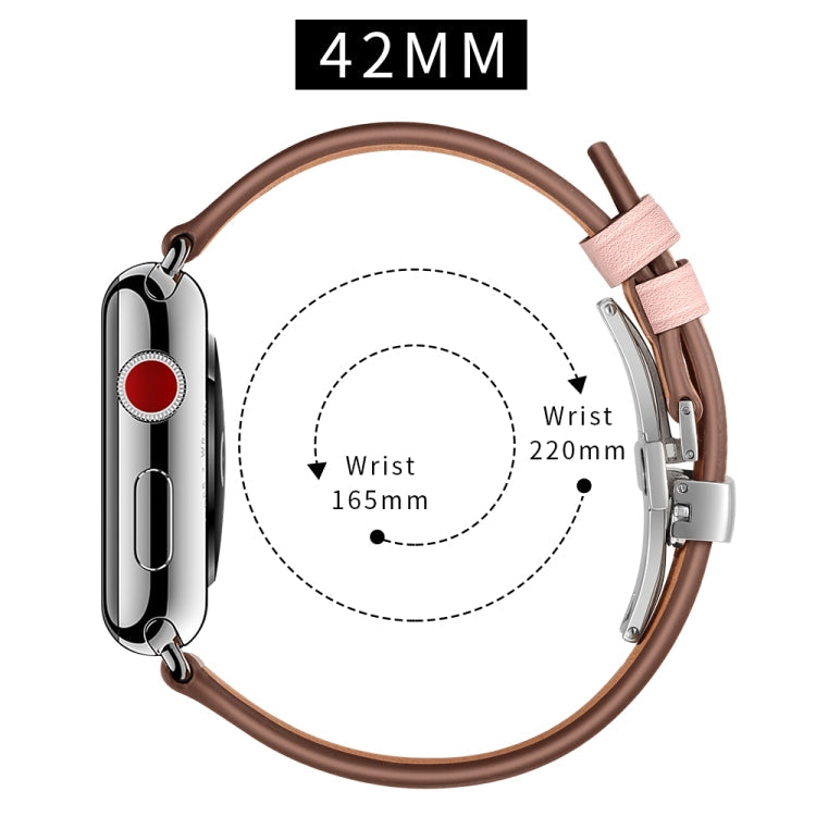 Lisslune | Leather + Butterfly Silver Buckle Watch Band for Apple Watch Series 7 45mm / 6 & SE & 5 & 4 44mm / 3 & 2 & 1 42mm (Pink)