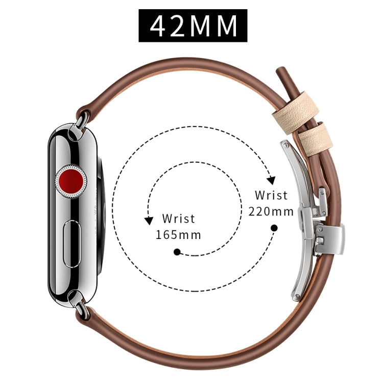 Lisslune | Leather + Butterfly Silver Buckle Watch Band for Apple Watch Series 7 45mm / 6 & SE & 5 & 4 44mm / 3 & 2 & 1 42mm (Apricot)