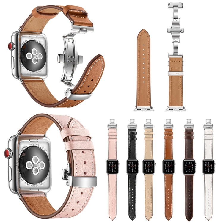Lisslune | Leather + Butterfly Silver Buckled Bracelet for Apple Watch Series 7 45mm / 6 & SE & 5 & 4 44mm / 3 & 2 & 1 42mm (White)
