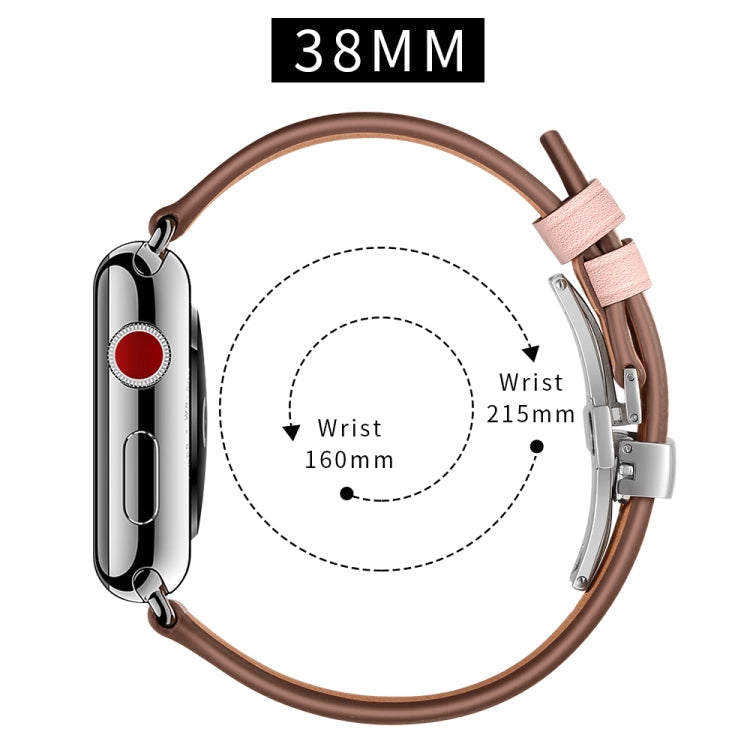 Lisslune | Leather + Butterfly Silver Buckle Watch Band for Apple Watch Series 7 41mm / 6 & SE & 5 & 4 40mm / 3 & 2 & 1 38mm (Pink)