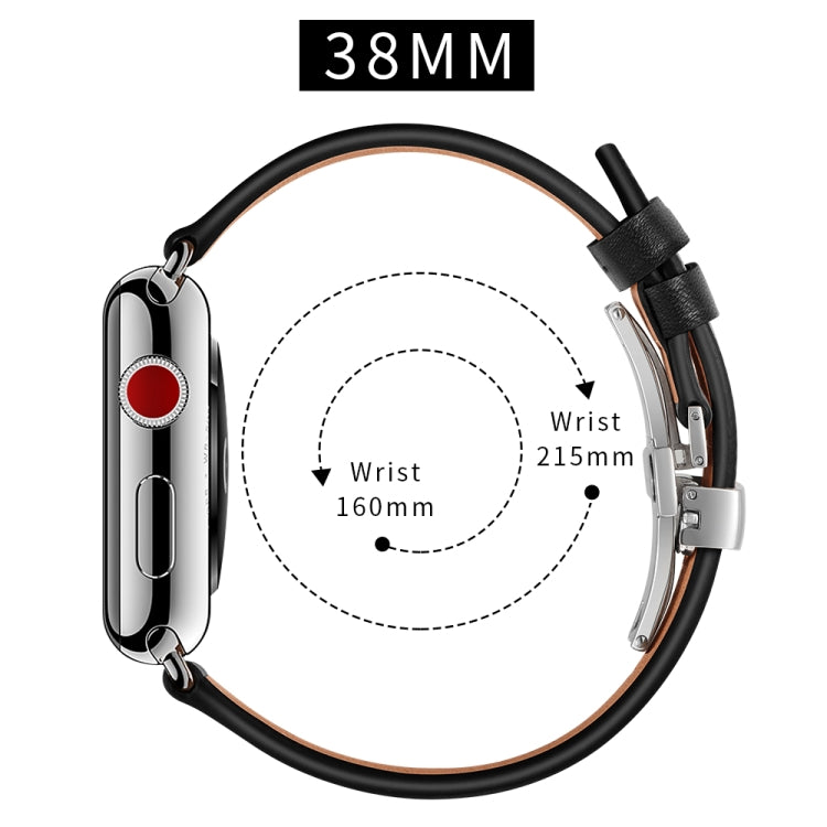 Lisslune | Leather + Butterfly Silver Buckle Watch Band for Apple Watch Series 7 41mm / 6 & SE & 5 & 4 40mm / 3 & 2 & 1 38mm (Black)