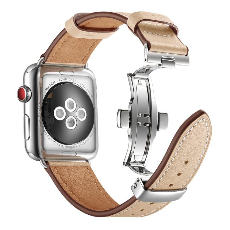 Lisslune | Leather + Butterfly Silver Buckle Watch Band for Apple Watch Series 7 41mm / 6 & SE & 5 & 4 40mm / 3 & 2 & 1 38mm (Apricot)