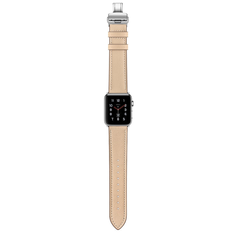 Lisslune | Leather + Butterfly Silver Buckle Watch Band for Apple Watch Series 7 41mm / 6 & SE & 5 & 4 40mm / 3 & 2 & 1 38mm (Apricot)