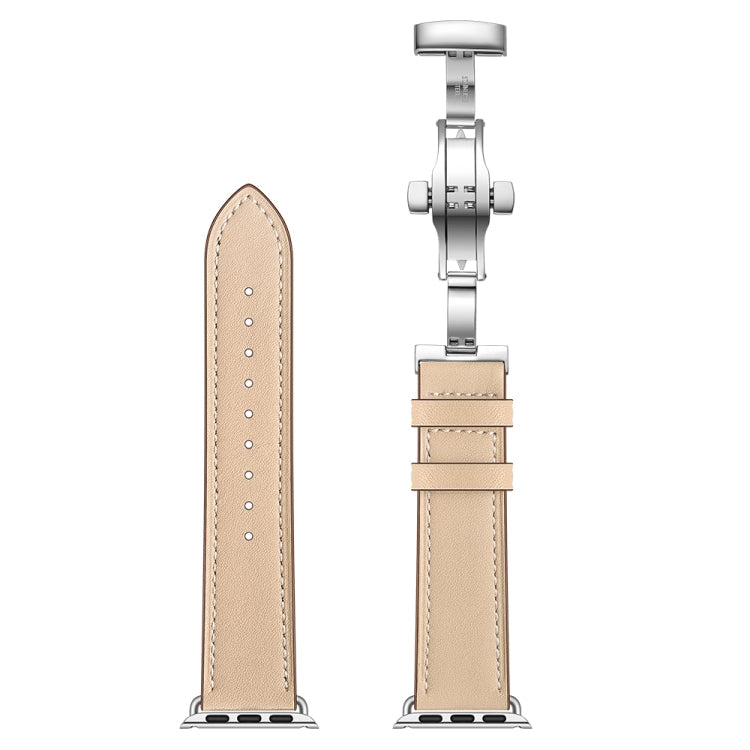 Lisslune | Leather + Butterfly Silver Buckle Watch Band for Apple Watch Series 7 41mm / 6 & SE & 5 & 4 40mm / 3 & 2 & 1 38mm (Apricot)