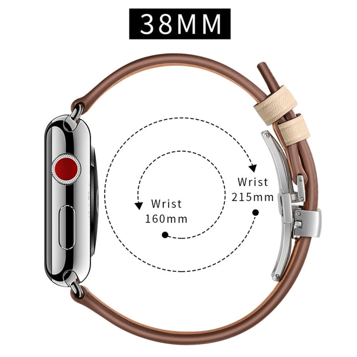 Lisslune | Leather + Butterfly Silver Buckle Watch Band for Apple Watch Series 7 41mm / 6 & SE & 5 & 4 40mm / 3 & 2 & 1 38mm (Apricot)