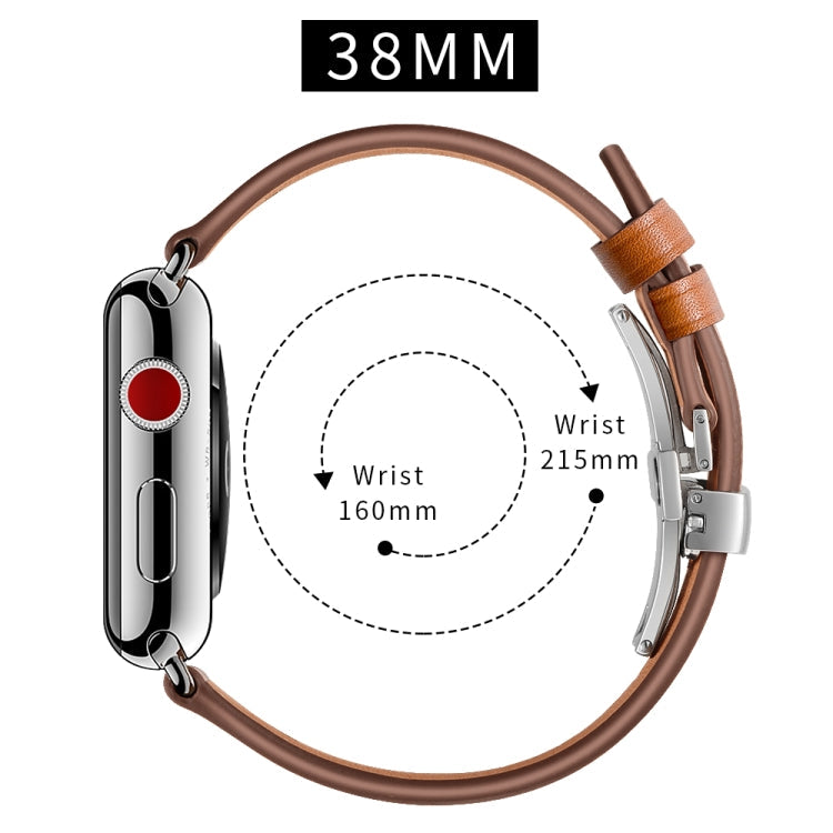 Lisslune | Leather + Butterfly Silver Buckle Watch Band for Apple Watch Series 7 41mm / 6 & SE & 5 & 4 40mm / 3 & 2 & 1 38mm (Brown)