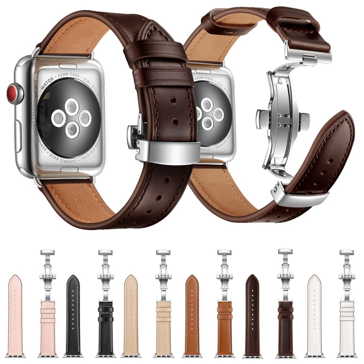 Lisslune | Leather + Butterfly Silver Buckle Watch Band for Apple Watch Series 7 41mm / 6 & SE & 5 & 4 40mm / 3 & 2 & 1 38mm (Pink)