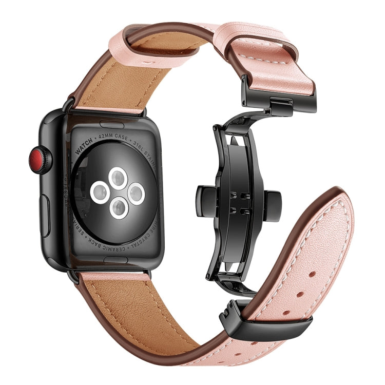 Lisslune | Leather + Butterfly Black Buckle Watch Strap for Apple Watch Series 7 45mm / 6 & SE & 5 & 4 44mm / 3 & 2 & 1 42mm (Pink)