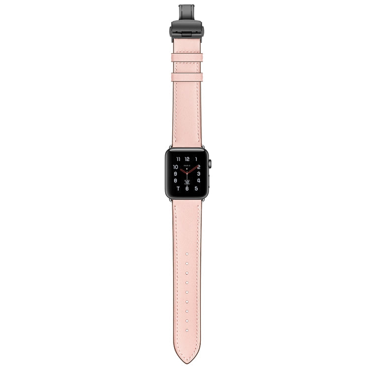 Lisslune | Leather + Butterfly Black Buckle Watch Strap for Apple Watch Series 7 45mm / 6 & SE & 5 & 4 44mm / 3 & 2 & 1 42mm (Pink)