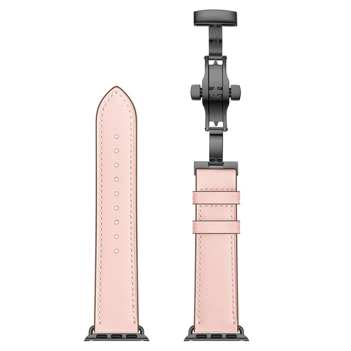 Lisslune | Leather + Butterfly Black Buckle Watch Strap for Apple Watch Series 7 45mm / 6 & SE & 5 & 4 44mm / 3 & 2 & 1 42mm (Pink)