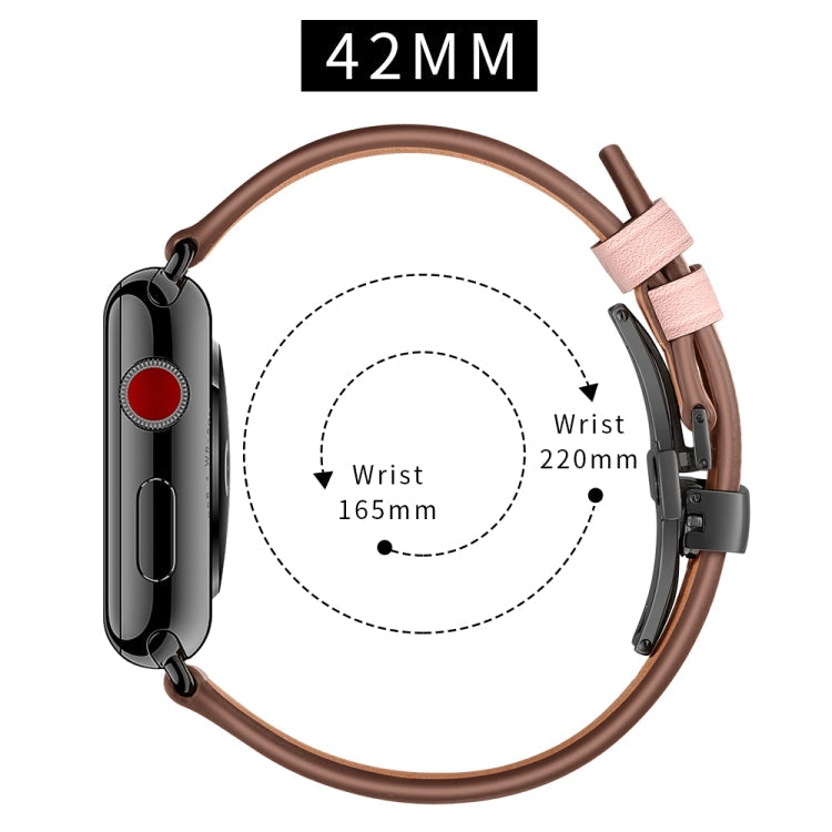 Lisslune | Leather + Butterfly Black Buckle Watch Strap for Apple Watch Series 7 45mm / 6 & SE & 5 & 4 44mm / 3 & 2 & 1 42mm (Pink)