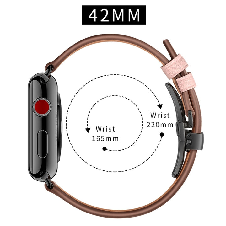 Lisslune | Leather + Butterfly Black Buckle Watch Strap for Apple Watch Series 7 45mm / 6 & SE & 5 & 4 44mm / 3 & 2 & 1 42mm (Pink)