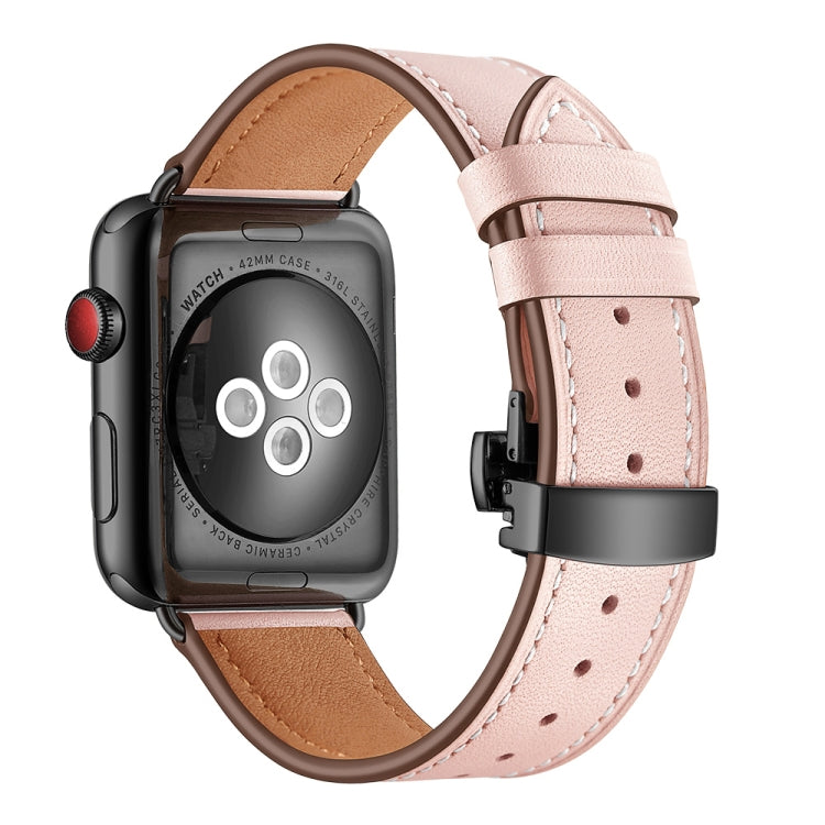 Lisslune | Leather + Butterfly Black Buckle Watch Strap for Apple Watch Series 7 45mm / 6 & SE & 5 & 4 44mm / 3 & 2 & 1 42mm (Pink)