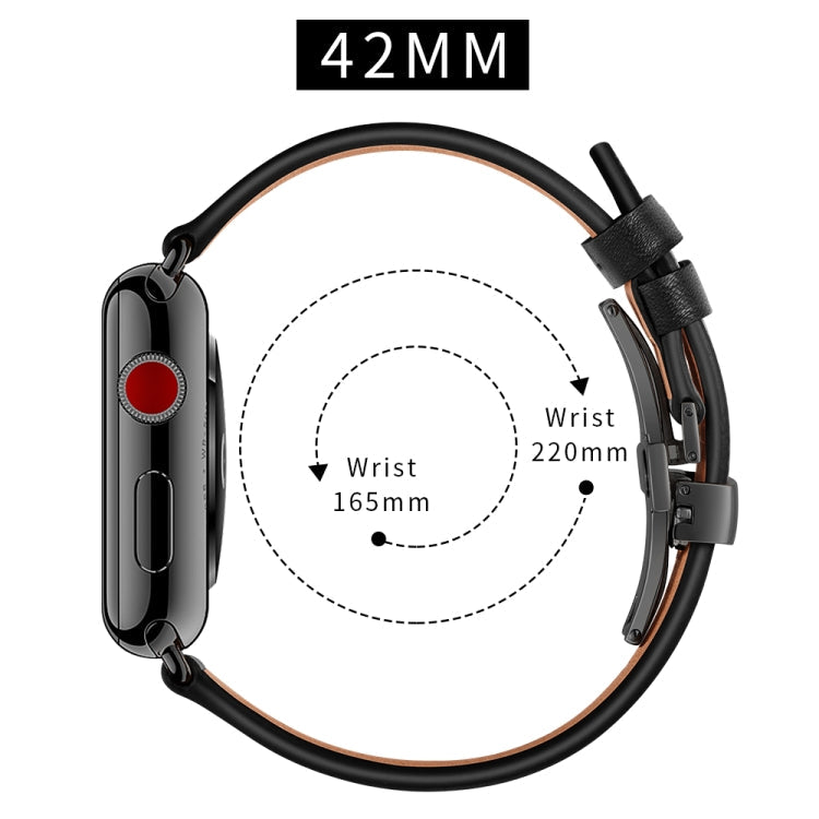 Lisslune | Leather + Butterfly Black Buckle Watch Band for Apple Watch Series 7 45mm / 6 & SE & 5 & 4 44mm / 3 & 2 & 1 42mm (Black)