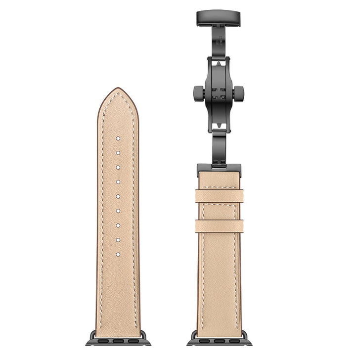 Lisslune | Leather + Butterfly Black Buckle Watch Band for Apple Watch Series 7 45mm / 6 & SE & 5 & 4 44mm / 3 & 2 & 1 42mm (Apricot)