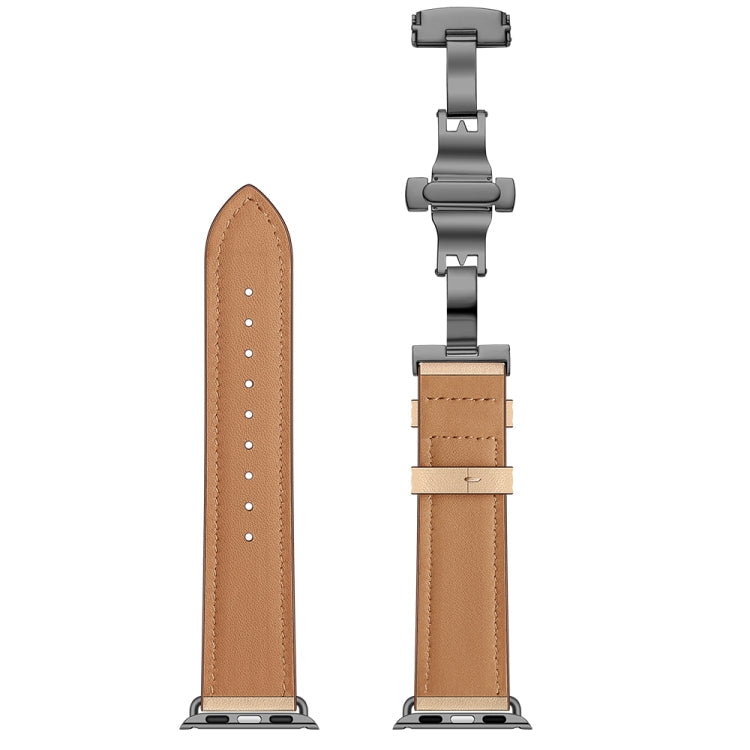 Lisslune | Leather + Butterfly Black Buckle Watch Band for Apple Watch Series 7 45mm / 6 & SE & 5 & 4 44mm / 3 & 2 & 1 42mm (Apricot)