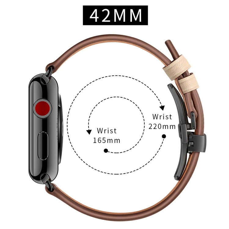 Lisslune | Leather + Butterfly Black Buckle Watch Band for Apple Watch Series 7 45mm / 6 & SE & 5 & 4 44mm / 3 & 2 & 1 42mm (Apricot)